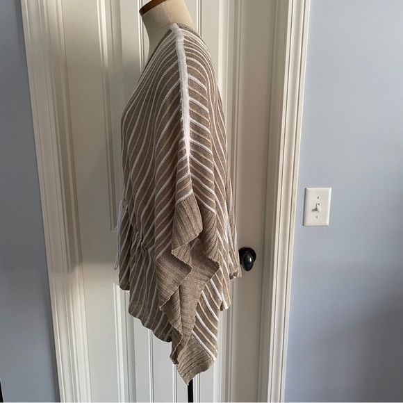 White + Warren XS / Small Poncho Top ~ Striped Linen Oversized Lagenlook Coastal - Picture 2 of 8